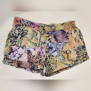 Colorful Snake Skin Print Flowy Shorts, Women's Medium Elastic Waist Vintage Y2K